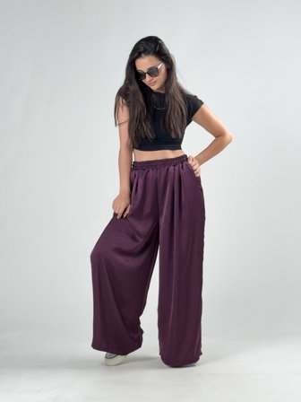 Bordo Saten Kadın Palazzo Pantolon COC3251