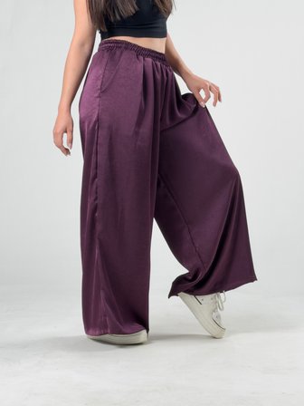 Bordo Saten Kadın Palazzo Pantolon COC3251
