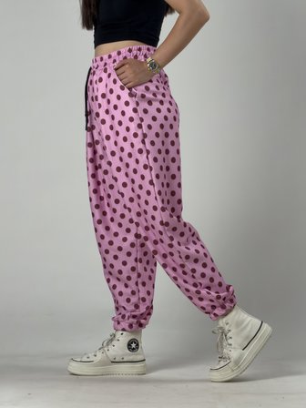 Pembe Puantiyeli Kadın Jogger Pantolon COC3259