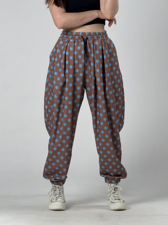 Kahve Puantiyeli Kadın Jogger Pantolon COC3260