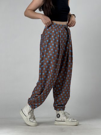 Kahve Puantiyeli Kadın Jogger Pantolon COC3260