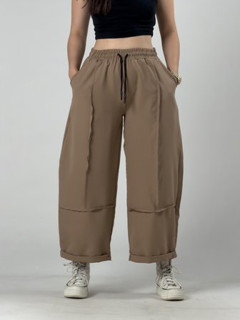 Tasarım Taba Dikiş Detaylı Kadın Baggy Pantolon COC3263