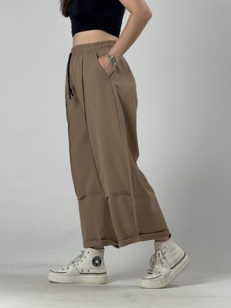Tasarım Taba Dikiş Detaylı Kadın Baggy Pantolon COC3263