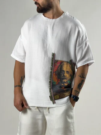 Portre Buldan Bej Erkek T-Shirt COC3265