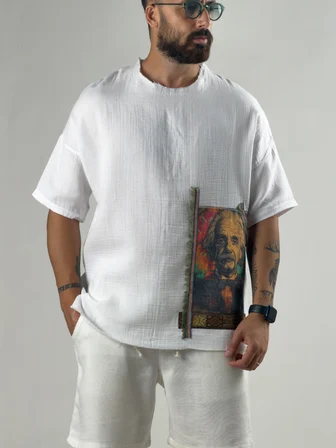 Portre Buldan Bej Erkek T-Shirt COC3265