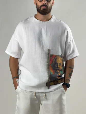 Portre Buldan Bej Erkek T-Shirt COC3265