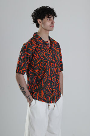 Turuncu Grafiti Desenli Gömlek COC1818