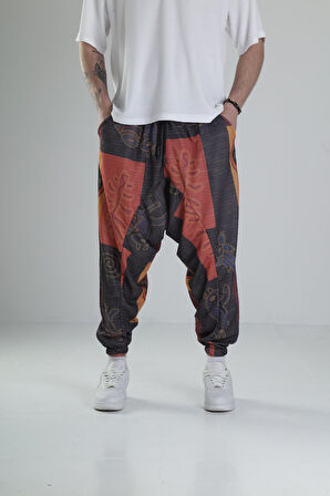 Turuncu Etnik Desenli Spor Şalvar COC1817