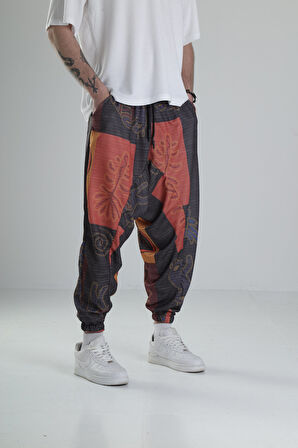 Turuncu Etnik Desenli Spor Şalvar COC1817