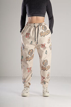Tiger Desenli Gabardin Jogger Pantolon COC1812