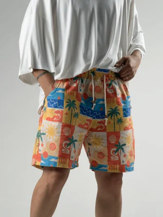 Summer Vibes Patchwork Gabardin Erkek Şort COC3284