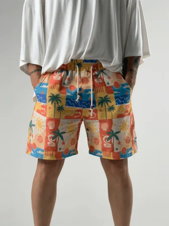 Summer Vibes Patchwork Gabardin Erkek Şort COC3284