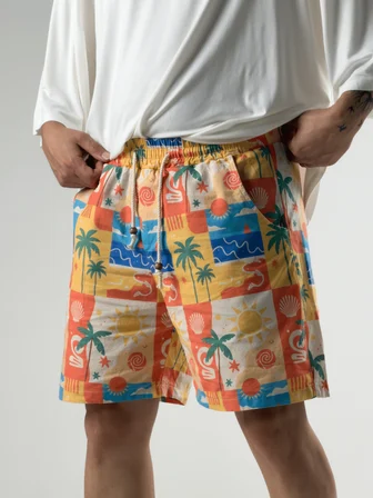 Summer Vibes Patchwork Gabardin Erkek Şort COC3284