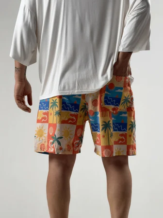 Summer Vibes Patchwork Gabardin Erkek Şort COC3284