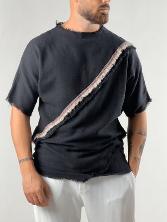 Şeritli Tasarım Erkek Siyah Buldan T-Shirt COC3292