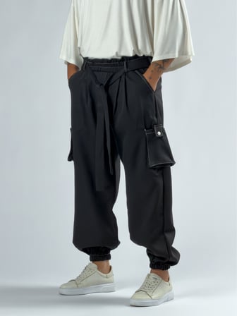 Siyah Erkek Bol Kesim Kargo Cepli Jogger Pantolon COC3301