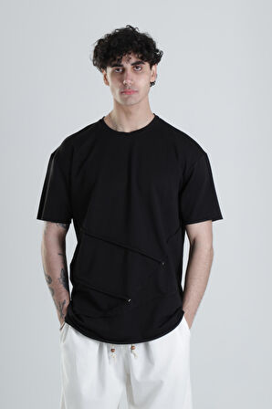 Siyah Halat Detaylı Tasarım T-Shirt COC1980