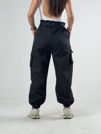 Siyah Kadın Bol Kesim Kargo Cepli Jogger Pantolon COC3322