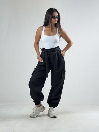 Siyah Kadın Bol Kesim Kargo Cepli Jogger Pantolon COC3322