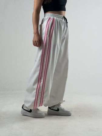 Paça Ayarlamalı Pembe Şeritli Ekru Kadın Baggy Pantolon COC3324