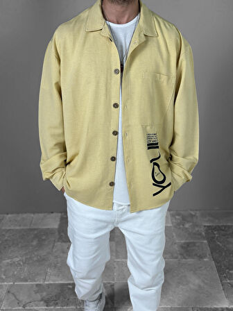 Sarı Desenli Keten Gömlek COC1961