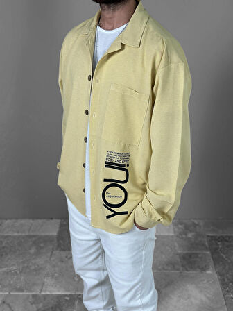 Sarı Desenli Keten Gömlek COC1961