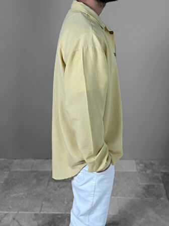 Sarı Desenli Keten Gömlek COC1961