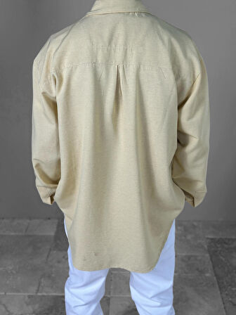 Sarı Desenli Keten Gömlek COC1961