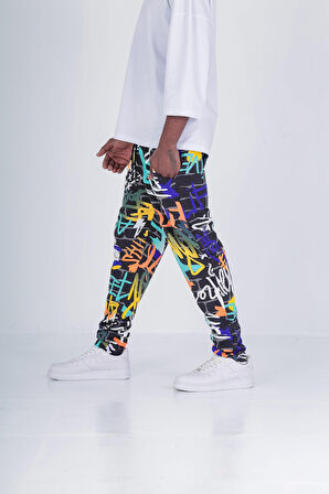 Renkli Grafiti Desenli Baget Pantolon COC1956