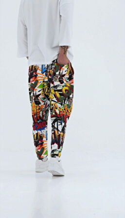 Renkli Grafiti Desenli Baget Pantolon COC1955