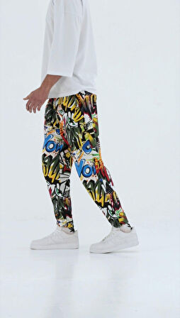 Renkli Grafiti Desenli Baget Pantolon COC1955