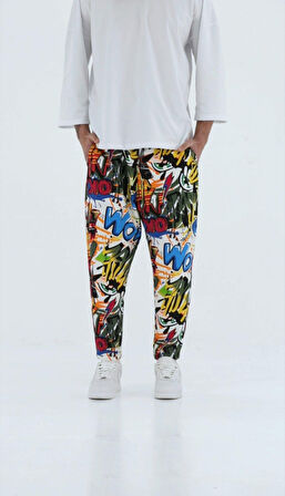 Renkli Grafiti Desenli Baget Pantolon COC1955