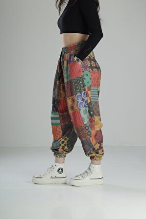 Renkli Desenli Rahat Kesim Bürümcük Jogger Pantolon COC1954