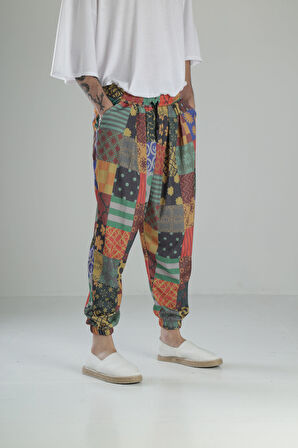 Renkli Desenli Bürümcük Kumaş Pileli Yarım Şalvar COC1953