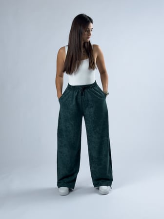 Paça Ayarlamalı Desenli Yeşil Kadın Baggy Pantolon COC3347