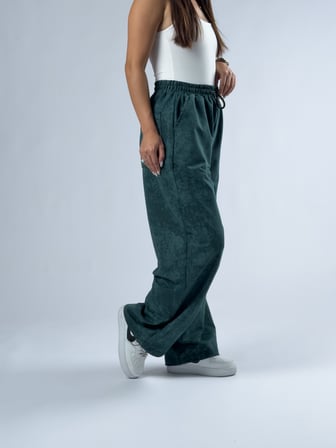 Paça Ayarlamalı Desenli Yeşil Kadın Baggy Pantolon COC3347