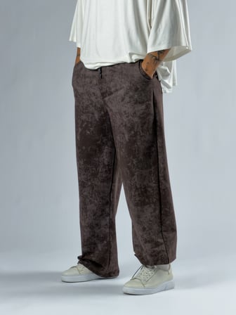 Paça Ayarlamalı Desenli Kahverengi Erkek Baggy Pantolon COC3352