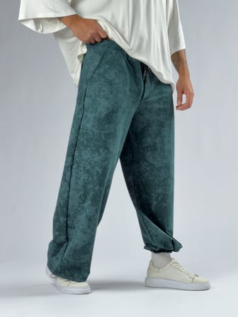 Paça Ayarlamalı Desenli Yeşil Erkek Baggy Pantolon COC3355