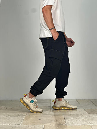 Premium Kalite Büyük Cepli Siyah Jogger Pantolon COC1910