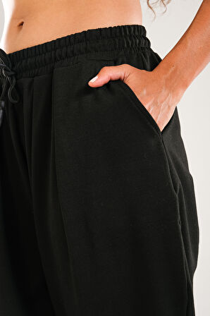 Pileli Siyah Jogger Pantolon COC2094