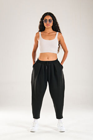 Pileli Siyah Jogger Pantolon COC2094