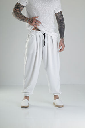 Pileli Beyaz Yarım Şalvar COC2088