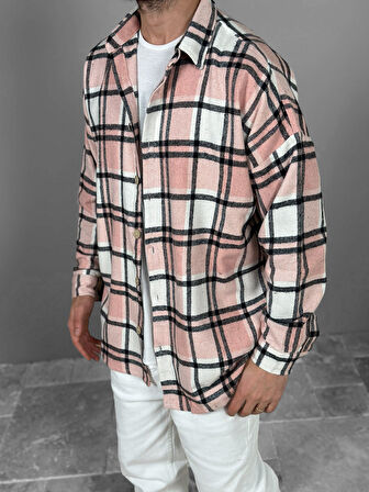 Pembe Siyah Çizgili Oduncu Gömlek COC2087