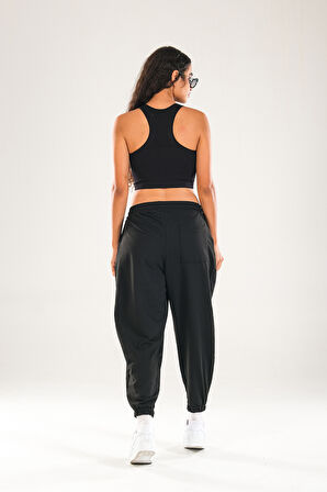 Paça Lastikli Pileli Siyah Jogger Pantolon COC2081