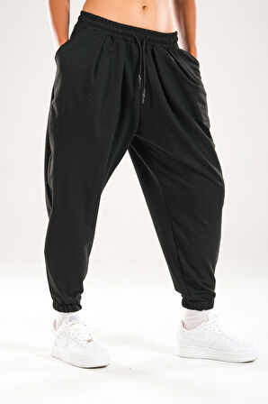 Paça Lastikli Pileli Siyah Jogger Pantolon COC2081