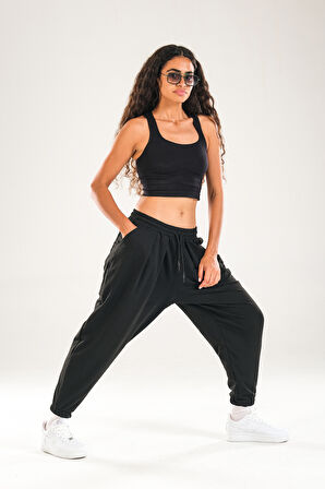 Paça Lastikli Pileli Siyah Jogger Pantolon COC2081