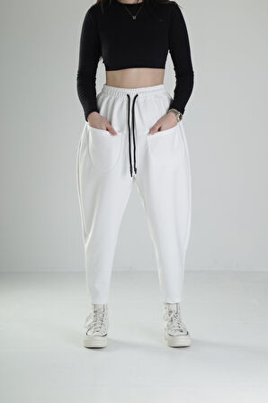 Önden Cepli Ekru Baget Pantolon COC2069