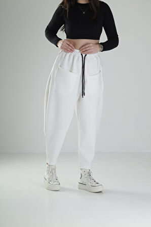 Önden Cepli Ekru Baget Pantolon COC2069