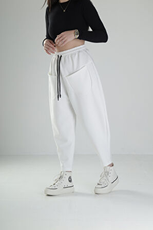 Önden Cepli Ekru Baget Pantolon COC2069