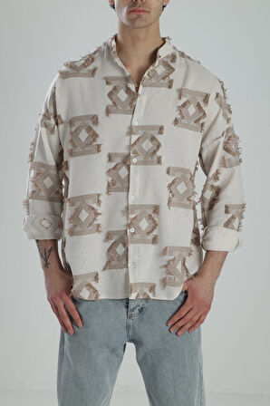 Kahve Desenli Vintage Püsküllü Gömlek COC2159